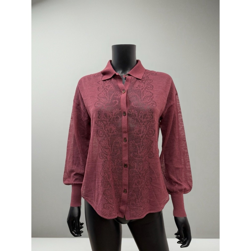 Maeve by Anthropologie Wool Blend Textured Floral Button Down Top XXS